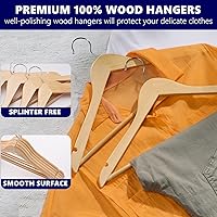 Vista 4 de Amber Home Paquete de 20 perchas de madera para abrigos, perchas de madera natural con barra antideslizante para pantalones, perchas