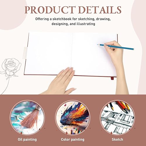 Miniatura 10 de Moinchore Cuaderno de bocetos cuadrado de 8 x 8 pulgadas, tapa dura, papel de dibujo, 120 páginas, cuaderno de medios mixtos con cierre elástico,