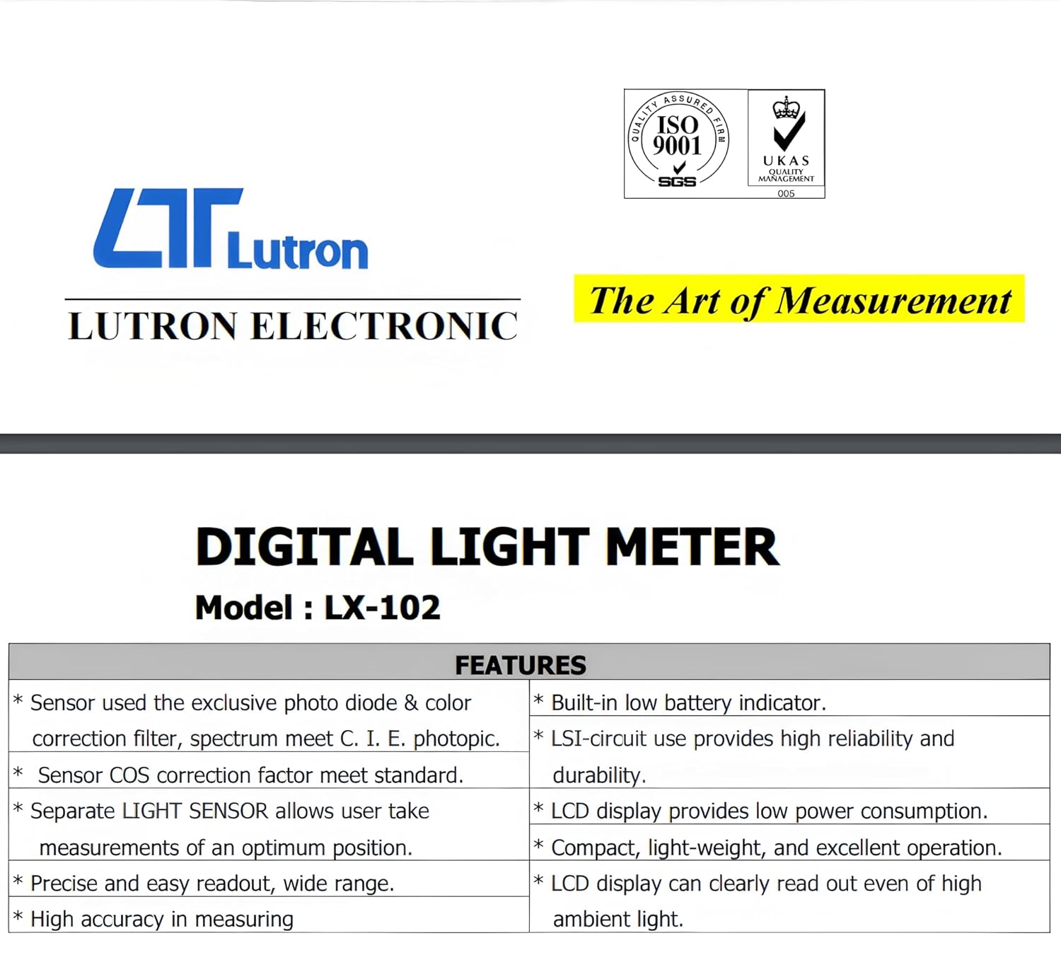 i-POOK LIGHT METER LX-102 Digital Lux Meter Photometer Luxmeter Digital Illuminometer Lux/FC Measure Tester three ranges for Lux (0 to 50,000 Lux) and Foot-candle (0 to 5,000 Fc) Made in Taiwan