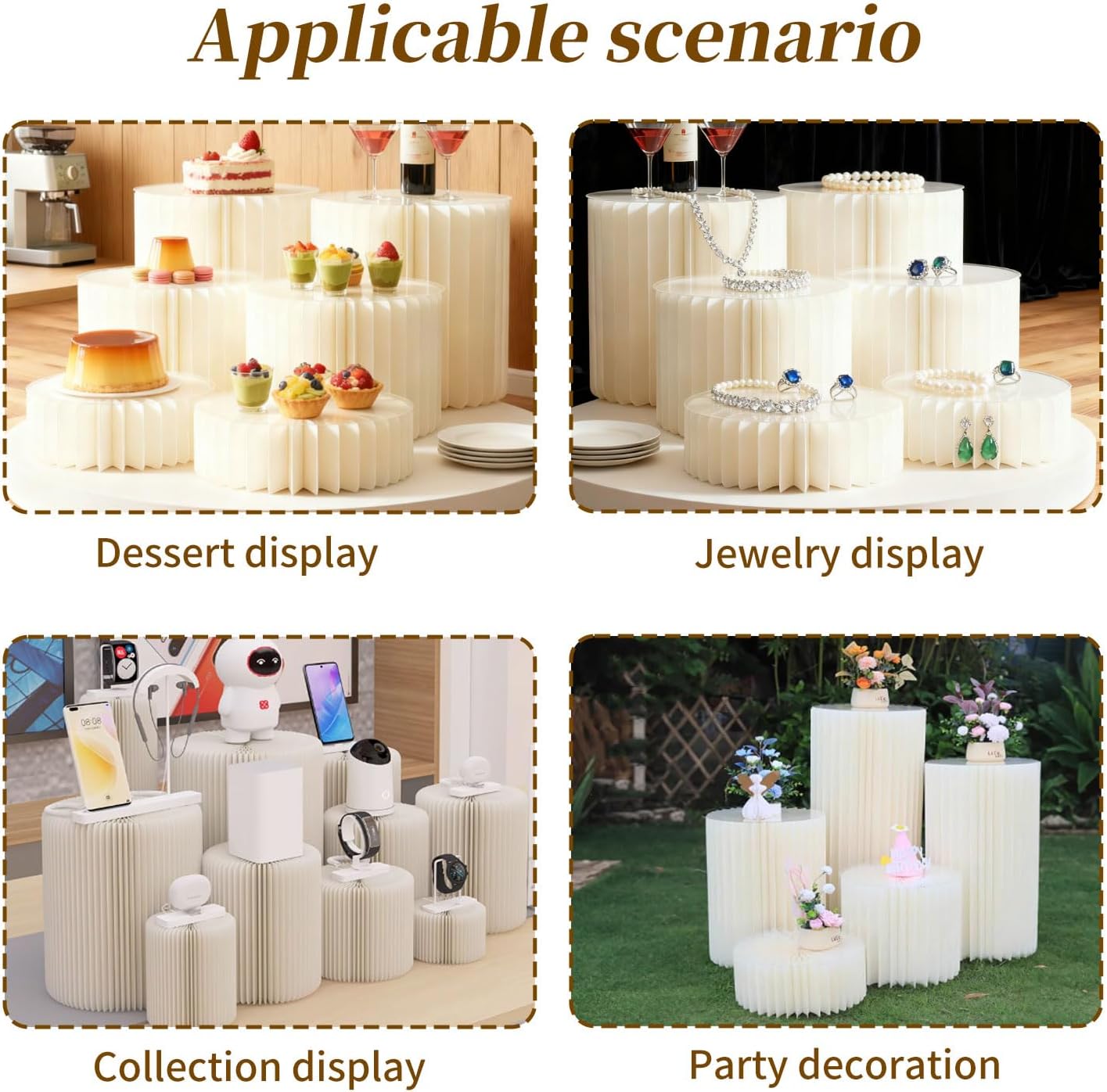 6 Pcs Foldable Buffet Risers ，Table Cylinder Display Stand Foldable Bases，Multi-Level Dessert Stands for Cupcakes，Party, Wedding, Event Decor ，Jewelry (white, 2 sizes 6pcs) (white, 4 sizes 6pcs)