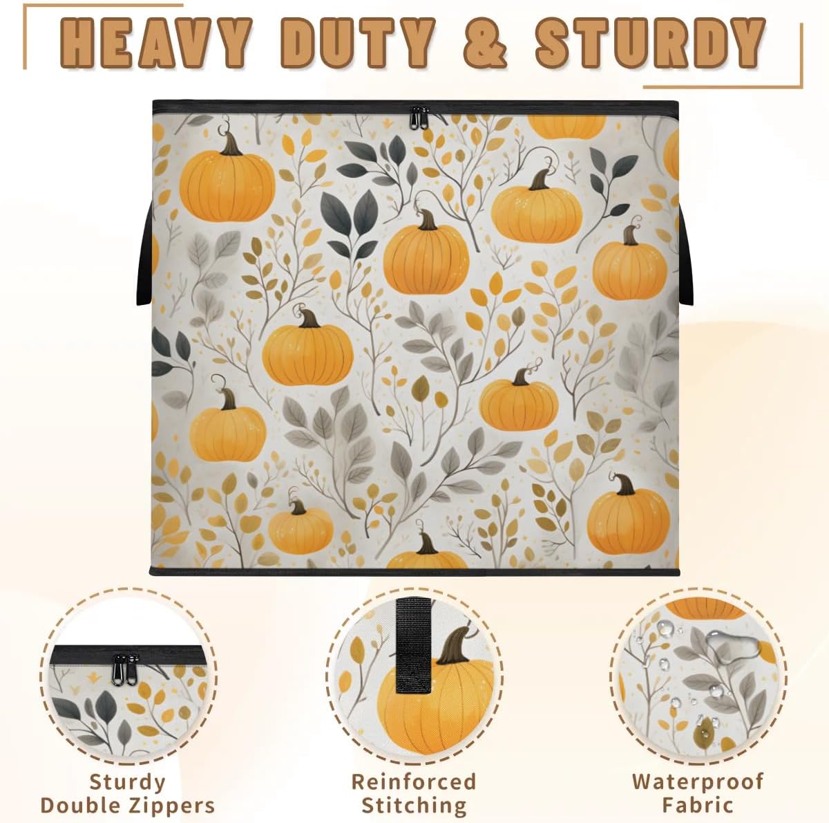 Honeybaby 214L Extra Large Comforter Storage Bag Pumpkins Leaves Fall Storage Totes with Lids Waterproof Closet Organizer Folding Blanket Storage Bags for Clothes Bedding Pillows