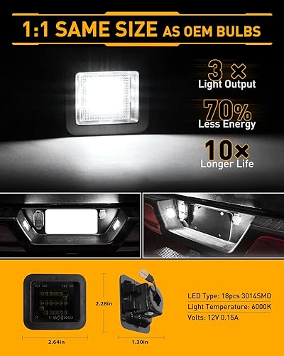 Miniatura 3 de LESAUCE Luces LED de matrícula para Ford F-150 2015-2020 2021 2022, luces LED de etiqueta para Raptor 2017-2020, lente ahumada, 6000K blanco, Plug N