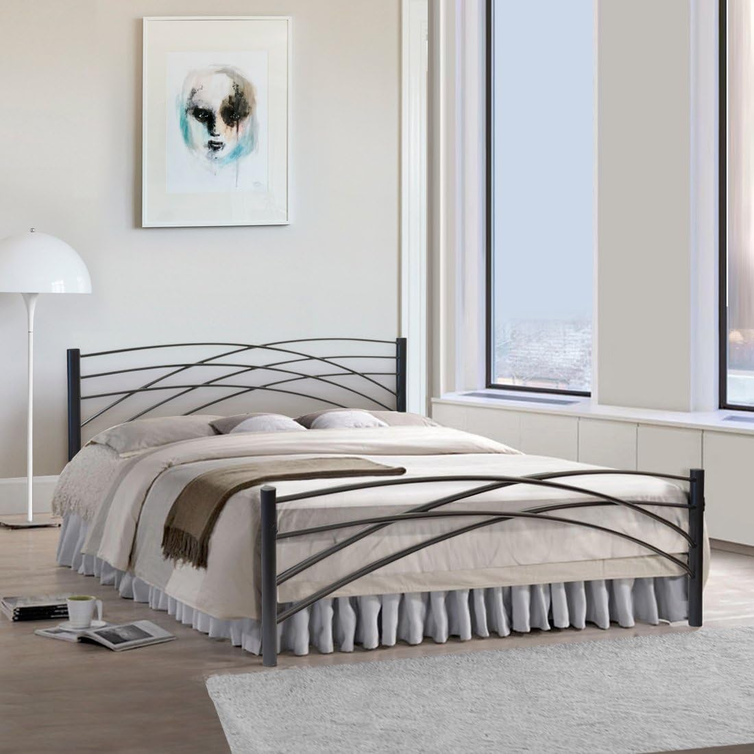 Metallika Denver Queen Size Metal Bed (Glossy Finish, Black) By FurnitureKraft