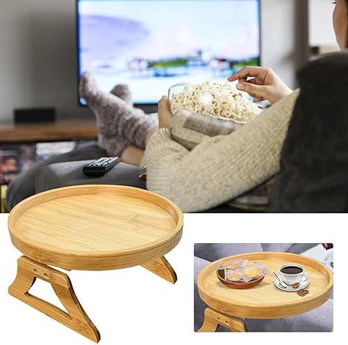 Miniatura 7 de 2 piezas de mesa de madera para reposabrazos, mesa de sofá con clip de brazo, mesa auxiliar para reposabrazos de sofá, bandeja organizadora de