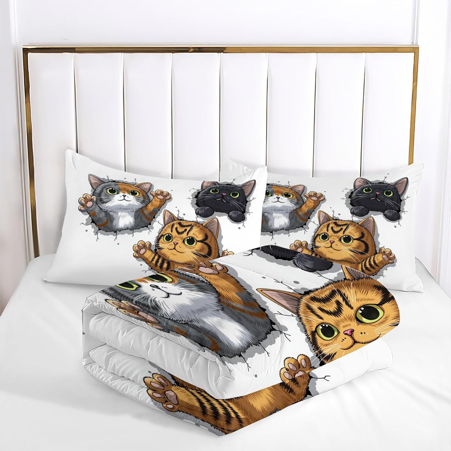 Kids 80" x 90" Coverless Duvet for All Seasons, Reversible Washable 3 Quilt with Simple Animal Patterns, White Comforter with 2 Pillowcases 50x75cm, Full