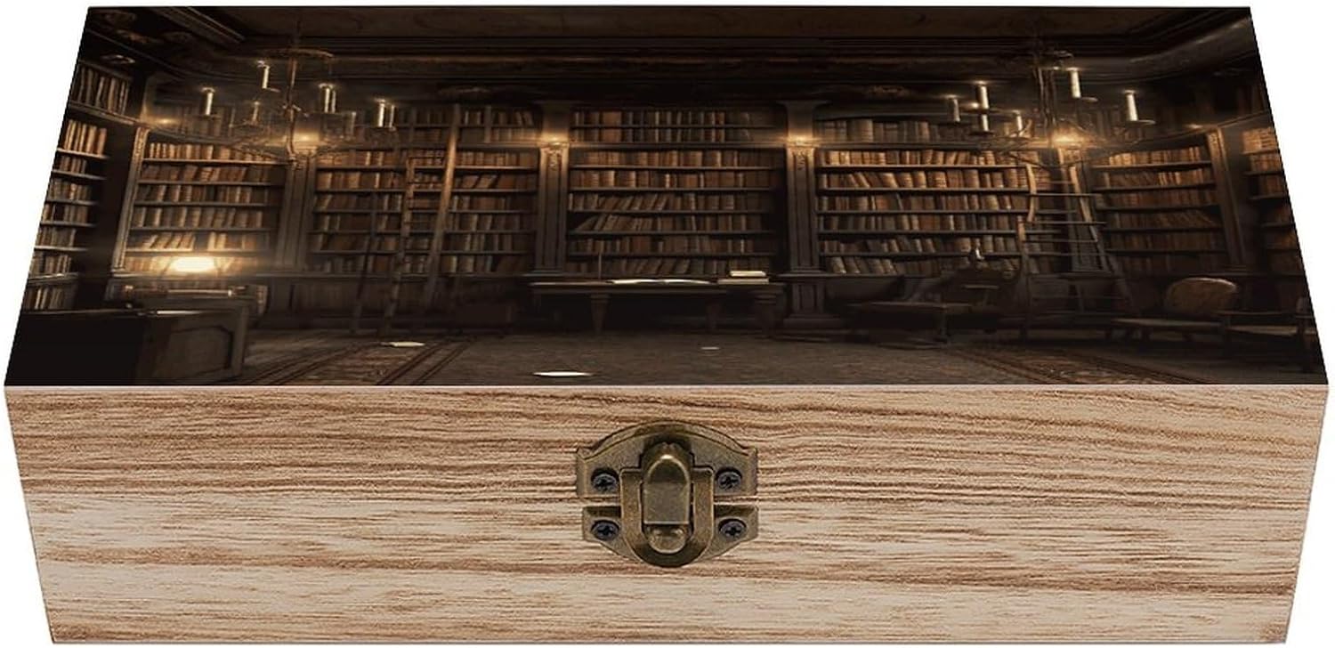 Book Room Mysterious Library Wooden Storage Box Exquisite Wood Keepsake Box Decorative Wood Jewelry Boxes Jewelry Organizer Vintage Wooden Gift Jewelry Case Memory Boxes for Desk Home Office