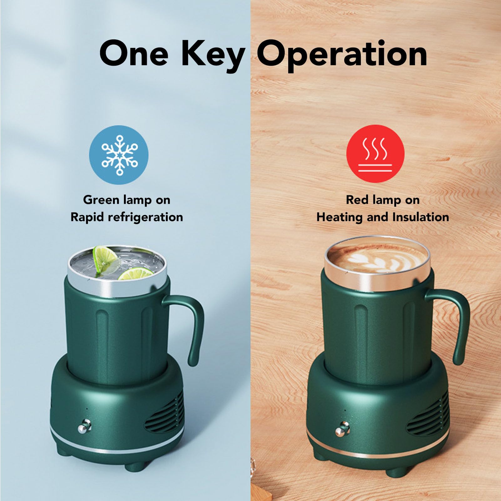 SUNGOOYUE Calentador de Tazas, Enfriador, Calentador de Tazas, Alimentado por USB, Inteligente, Portátil, Eléctrico, de Enfriamiento Rápido, Taza Calefactora para café, Leche, té, Verde