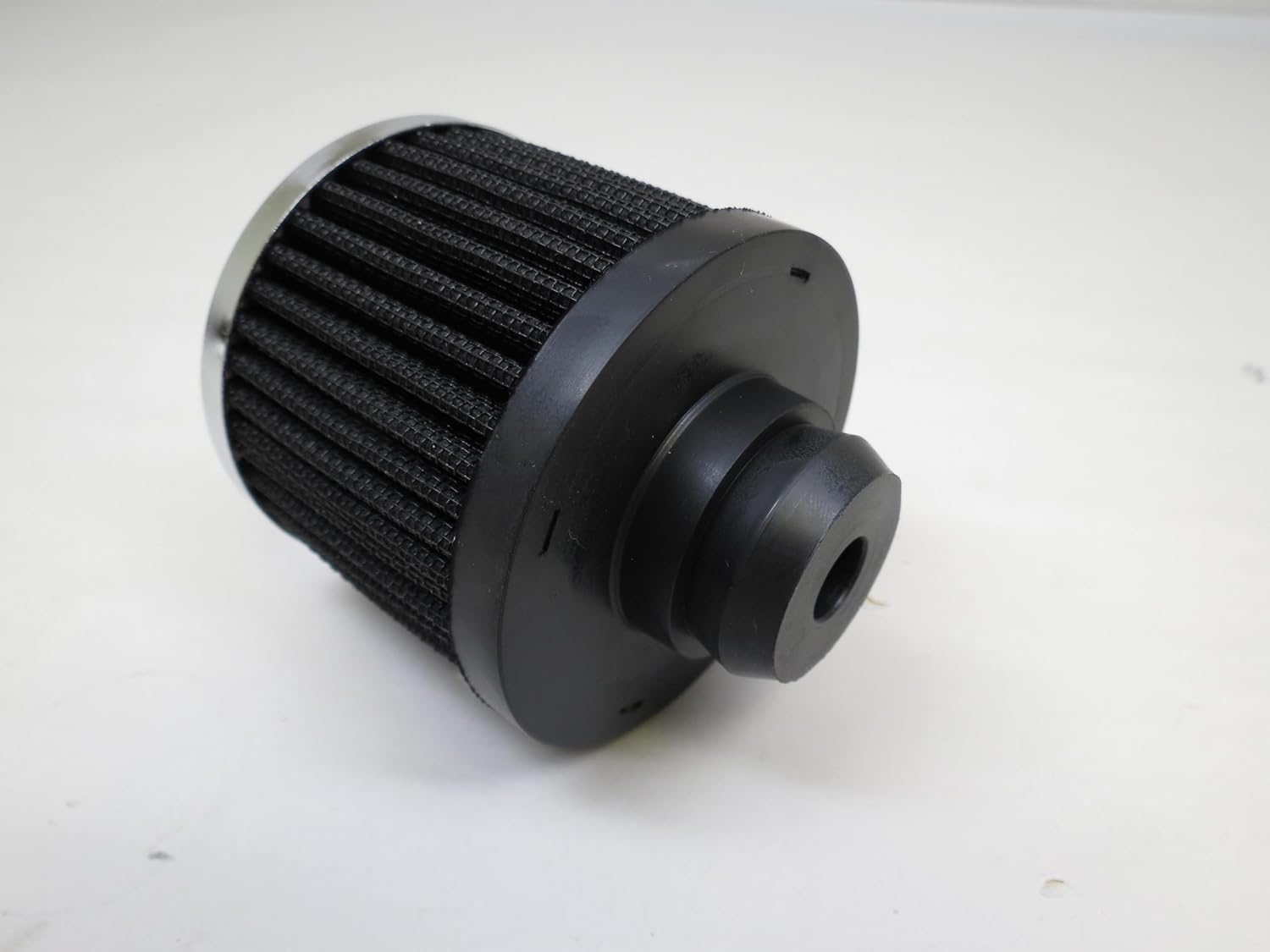 3" Washable Reusable Chrome Steel Push In Filter Breathers. Rubber base. With Silver/Red/Black washable filter. Fit 1.25" Vlave cover Chevy Ford Mopar SBC BBC (Black)