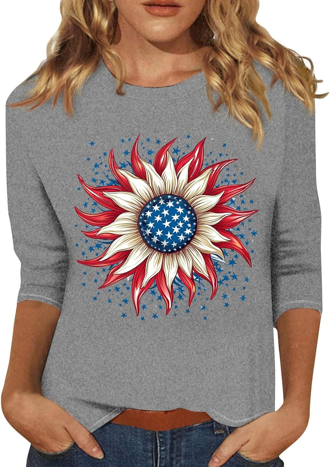 Women's 250 Years America Shirt, 4Th of July Shirts, 3/4 Sleeve Crewneck American Flag Tops, S-2XL