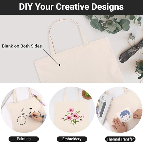 Miniatura 4 de Segarty Bolsa de lona pequeña, paquete de 6 bolsas de lona en blanco de 15 x 16 pulgadas para mujer, bolsa lisa reutilizable con algodón natural y