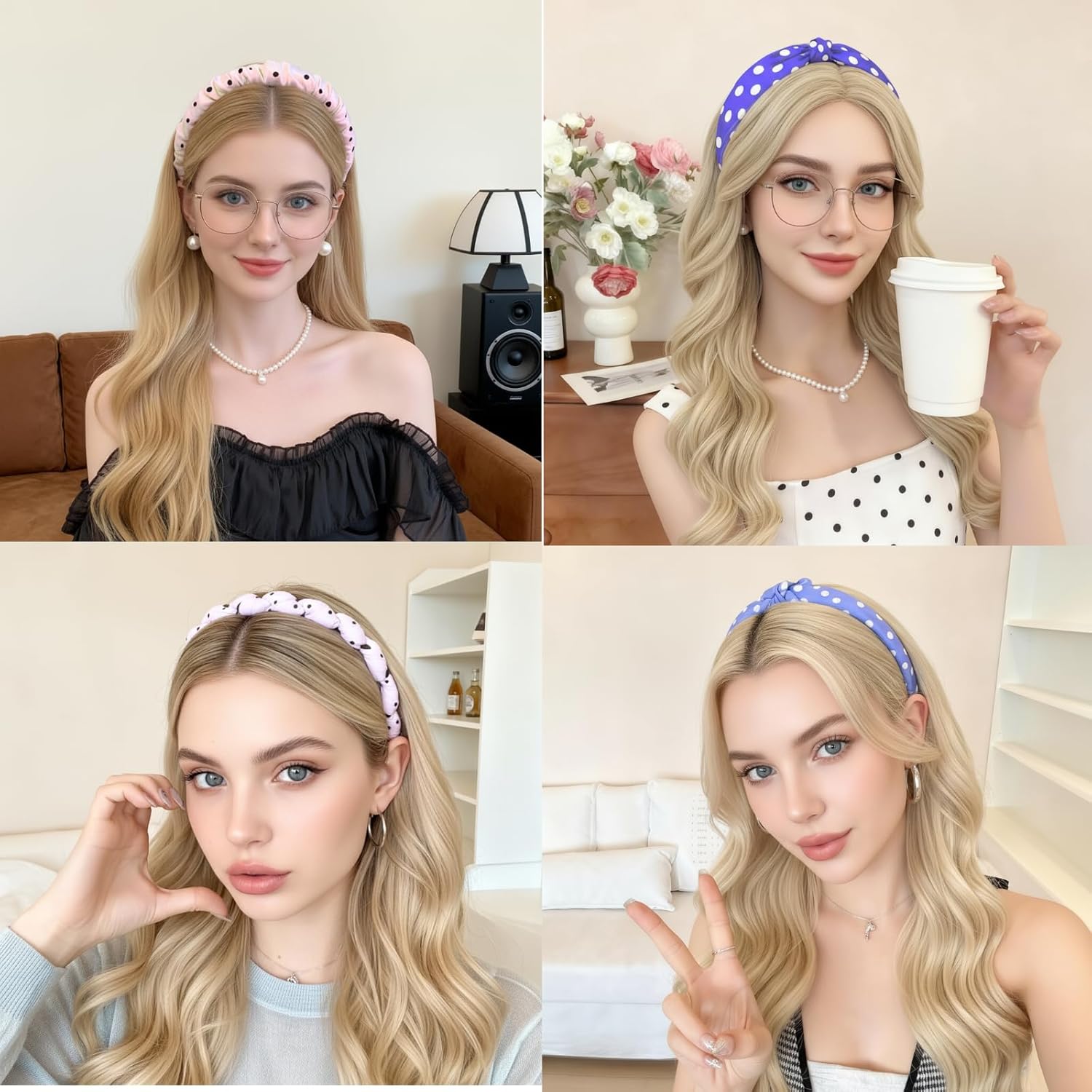 2026 U Shape Fashion Comb Headband, High Cranium Hair Comb for Women, Reversible Korean Hair Bands for Women,Polka dots Headband Gifts for Teen Girls(2PCS,Pink+Blue) - Image 2