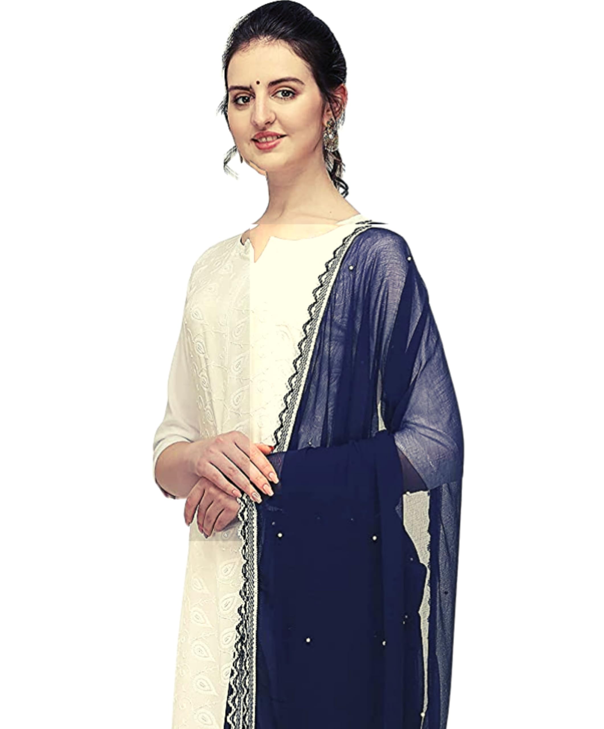 sekmany Chiffon Dupatta with Elegant Moti Work and Lace Border – Solid Design-picture-38