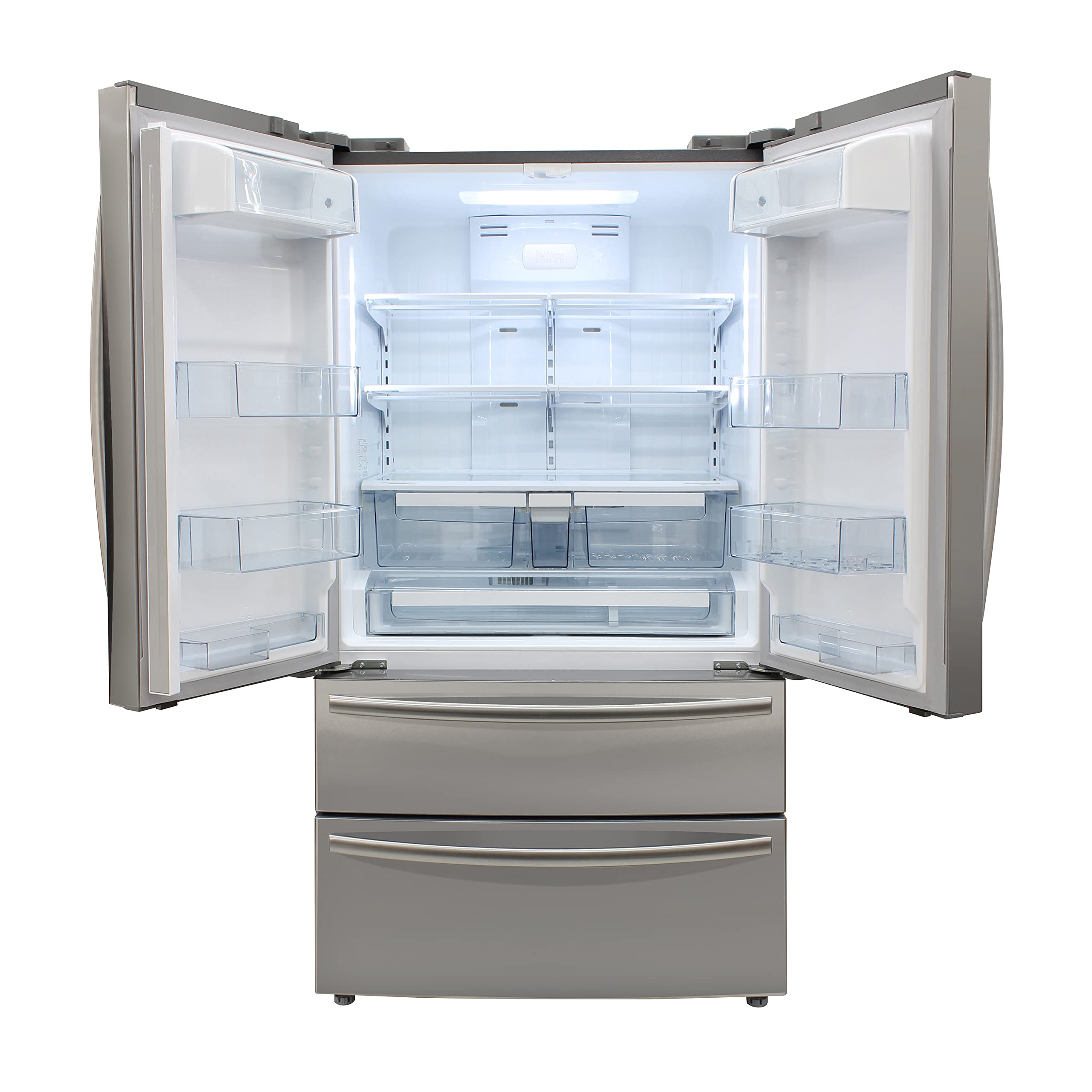 Brama French Door Refrigerator With Ice Maker And Dual Drawer Bottom Freezer, 20.7 Cu.Ft. Capacity With Adjustable Shelves Counter Depth Stainless Steel Exterior, 36-Inch, Metallic on Fridge.com - View 4