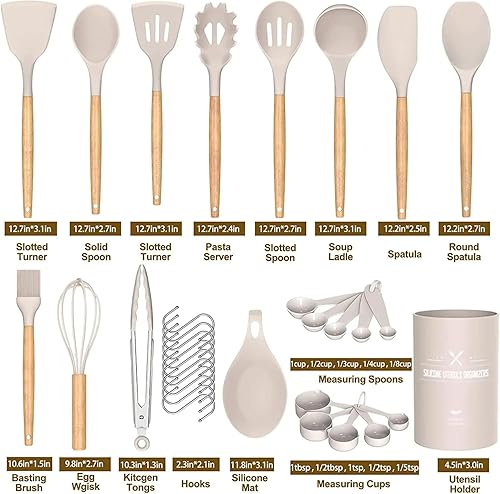 Miniatura 2 de Juego de utensilios de cocina de silicona de 33 piezas con soporte, grado alimenticio, resistentes al calor, utensilios de cocina antiadherentes con