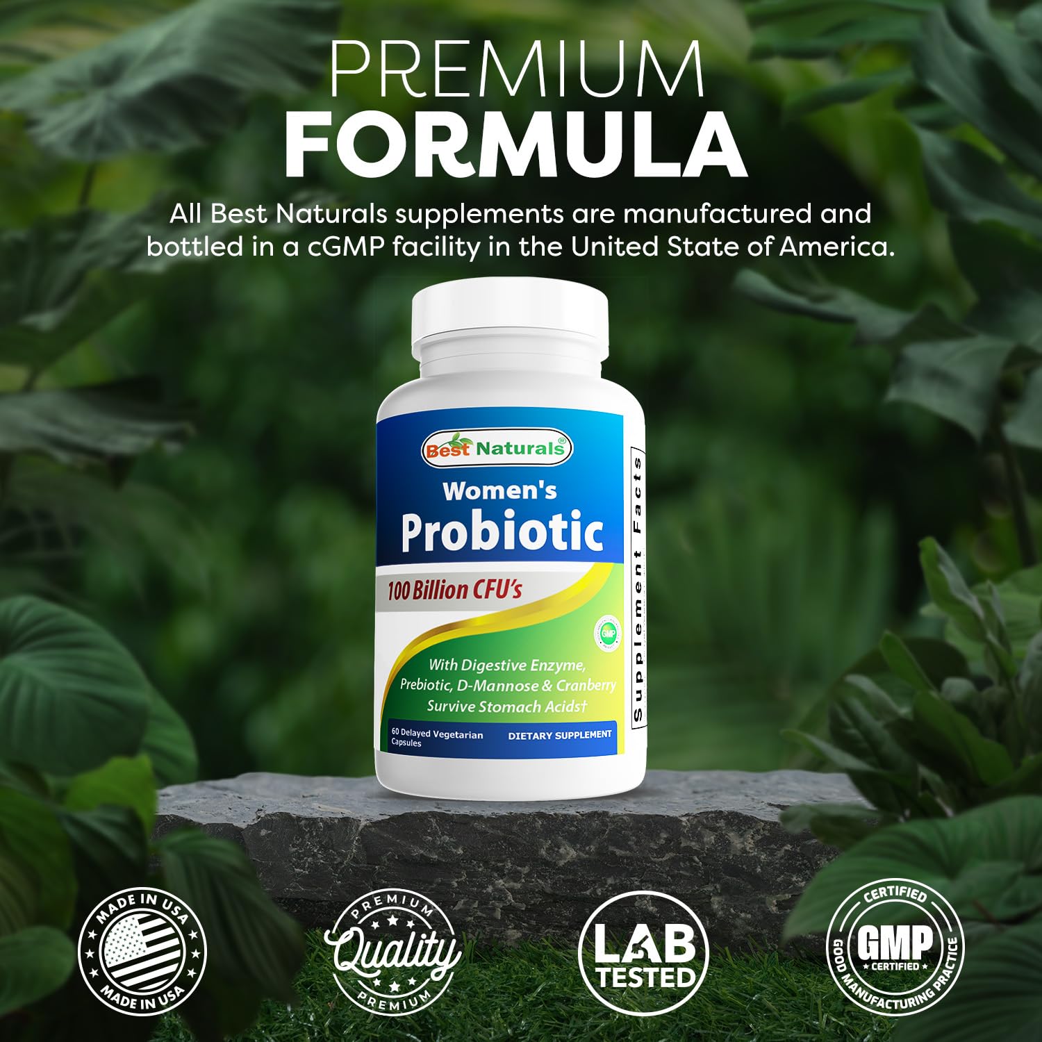 Best Naturals Probiotics for Women 100 Billion CFU - 10 Strains + Prebiotics Fiber + Digestive Enzyme Blend + Women's Health Herbal Blend - Immune, Digestive & Gut Health - 60 Deleyaed Capsules — Amazon image 5