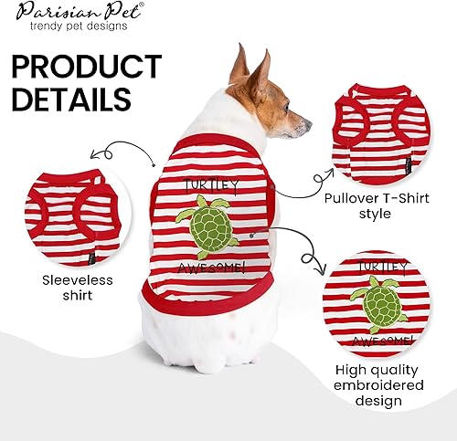 Miniatura 3 de Parisian Pet Camiseta unisex para perro, bordada "Turtley Awesome!", camiseta para perro, transpirable y ligera, camiseta roja sin mangas, lavable a