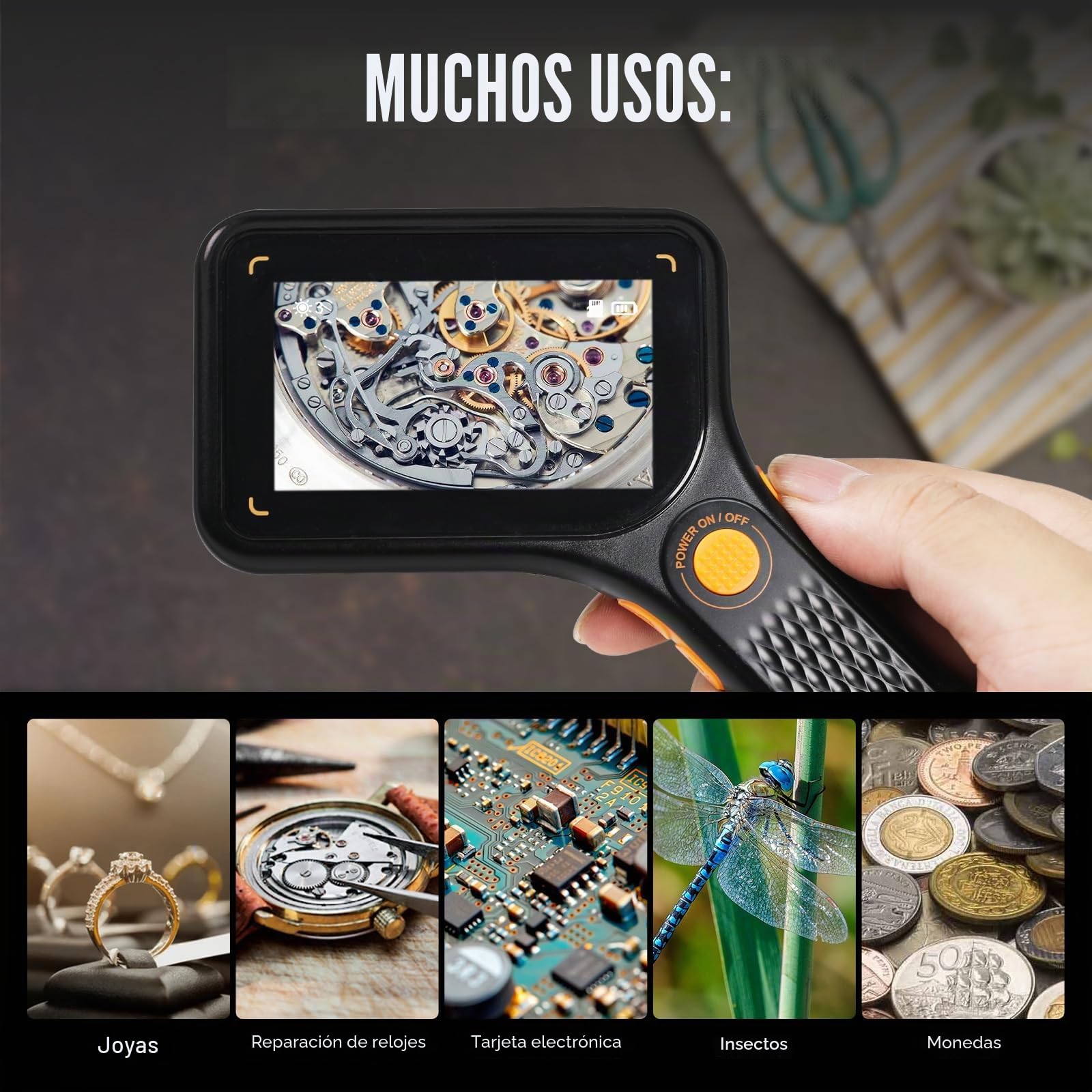 Microscopio digital portátil de 500X con pantalla IPS de 3 pulgadas, 8 luces LED, enfoque automático, cámara de 2 MP, lupa recargable de mano con soporte para tarjeta TF, compatible con Windows/Mac