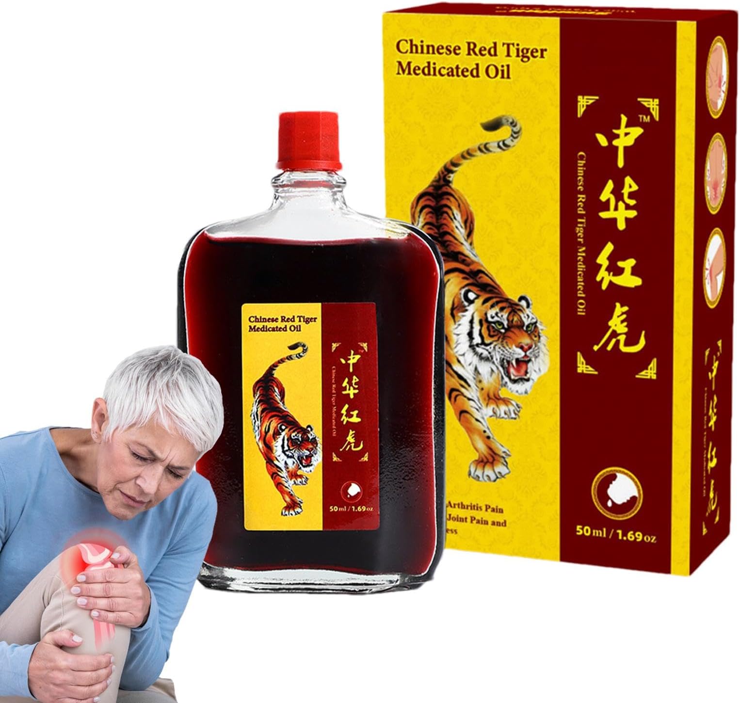 Fabixoin50ml Medicated Oil, Muscle Massage Oil Chinese Medicine Oil for Joint Muscle Pa-in, Chinese Red Tiger Medicated Oil External Chinese Medicine for Joint Discomfort Shoulder Back Neck Relief
