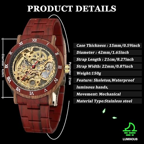 Miniatura 6 de FORSINING Reloj de pulsera con correa para hombre, diseño de esqueleto, tallado automático, movimiento de engranaje, manecillas luminosas, patrones