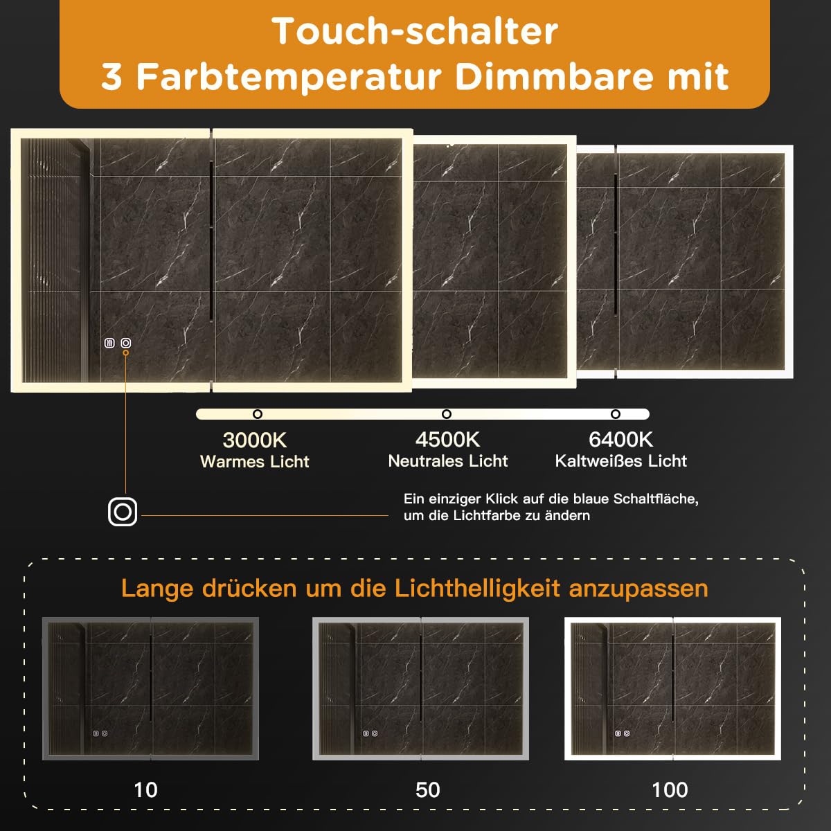Spiegelschrank Bad mit Beleuchtung 80x60 – LED Badspiegel mit Ablage, Steckdose, Antibeschlag, Touch-Schalter – Wandmontage für modernes Badezimmer