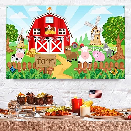 Miniatura 4 de Decoración de fiesta de animales de granja, telón de fondo de cumpleaños para niños, suministros de fiesta de cumpleaños, animales de granja, baby