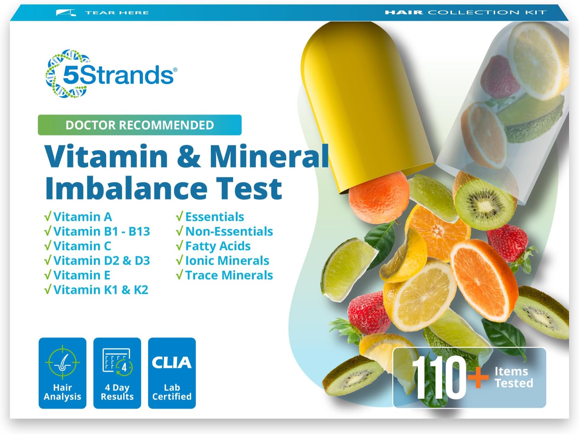 5Strands Nutrition Test, 112 Vitamins, Minerals, Amino Acids Tested, Identify Nutrient Absorption Issues, Holistic At Home Imbalance Testing, Results in 4 Days
