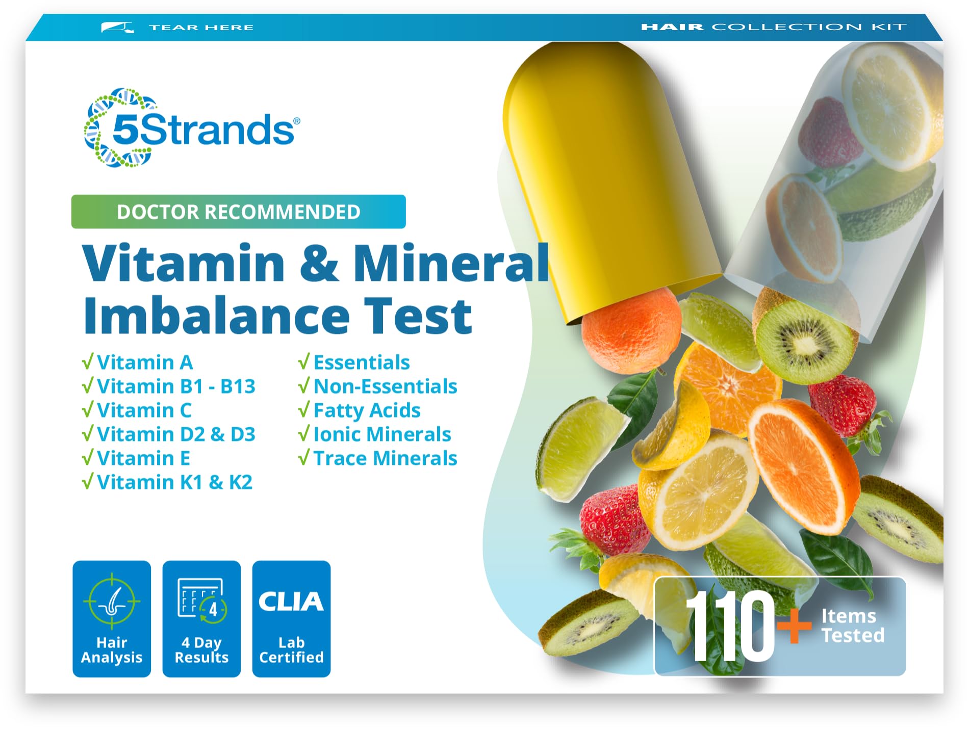 5Strands Nutrition Test, 80 Vitamins, Minerals, Amino Acid Imbalances Tested, Identify Nutrient Absorption Issues, At Home Health Test, Hair Analysis, Wellness Testing Kit, Results in 4 Days
