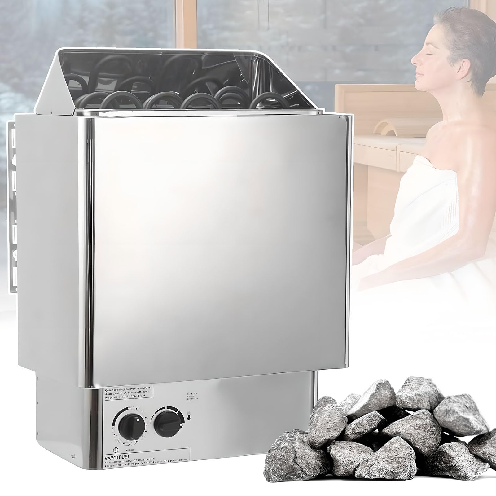 Poêle de Sauna électrique en Acier Inoxydable avec contrôleur intégré, pour Douche, Spa, hôtel, Maison, 9 KW, avec minuterie et température réglables, pour Bain Humide et Sec.