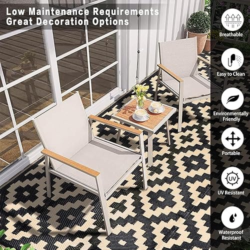 Miniatura 3 de Alfombra de paja de plástico para exteriores, impermeable, lavable y grande para exteriores, RV, playa, patio, campamento, patio trasero, cubierta,