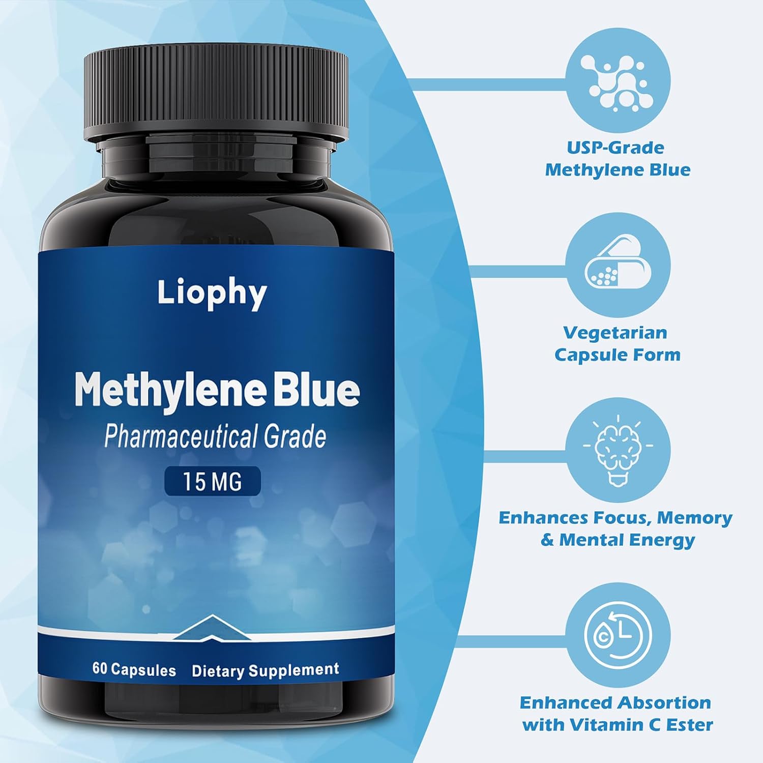 Methylene Blue Capsules — Premium Quality Methylene Blue with Vitamin C Ester, Dietary Supplement, 60 Easy‑to‑Swallow Capsules - Image 2