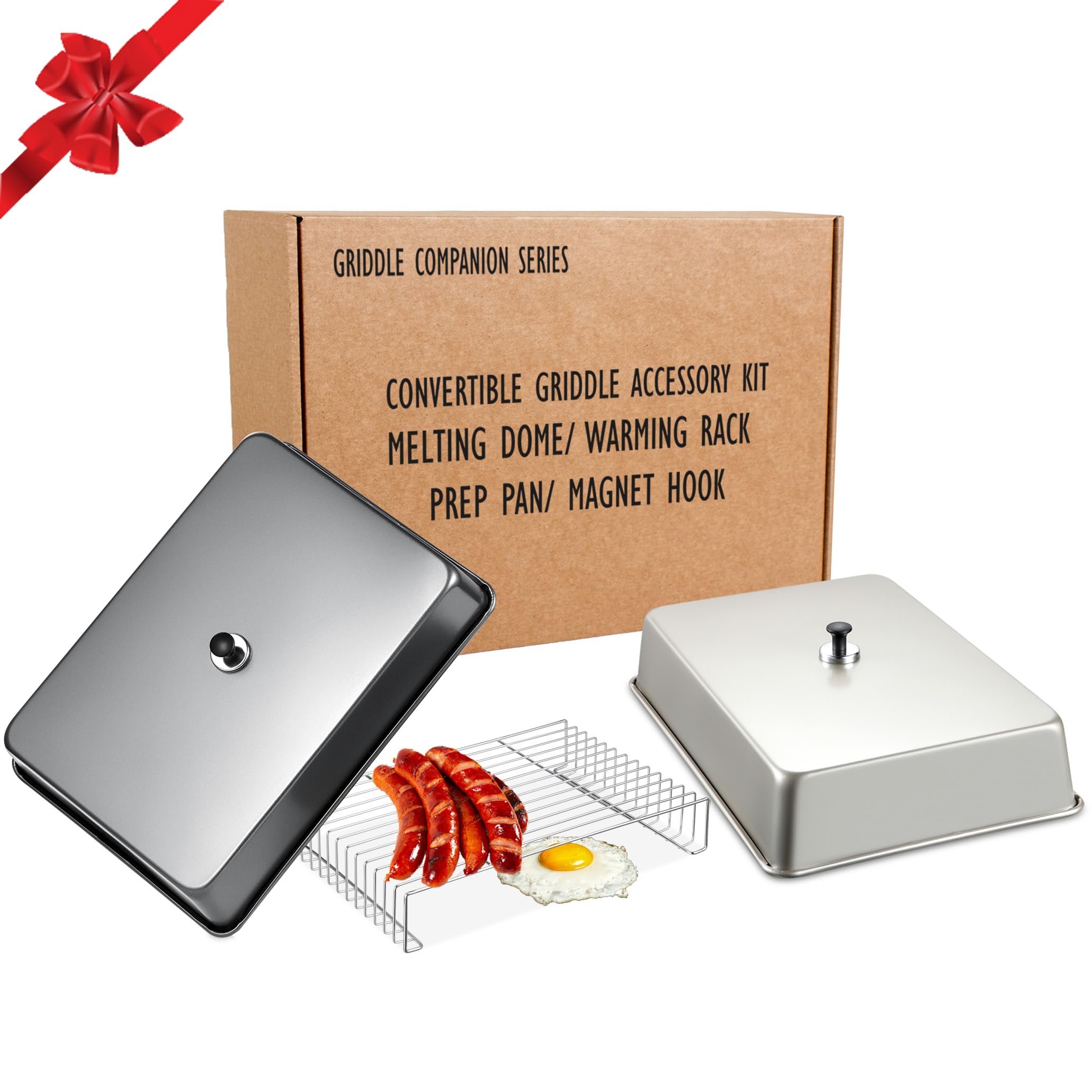 Two 15.5''x11'' Rectangular Melting Domes - Heavy Duty Stainless Steel Blackstone Melting Dome Cover, with 14''x9.5'' Cooling Rack, for Indoor &