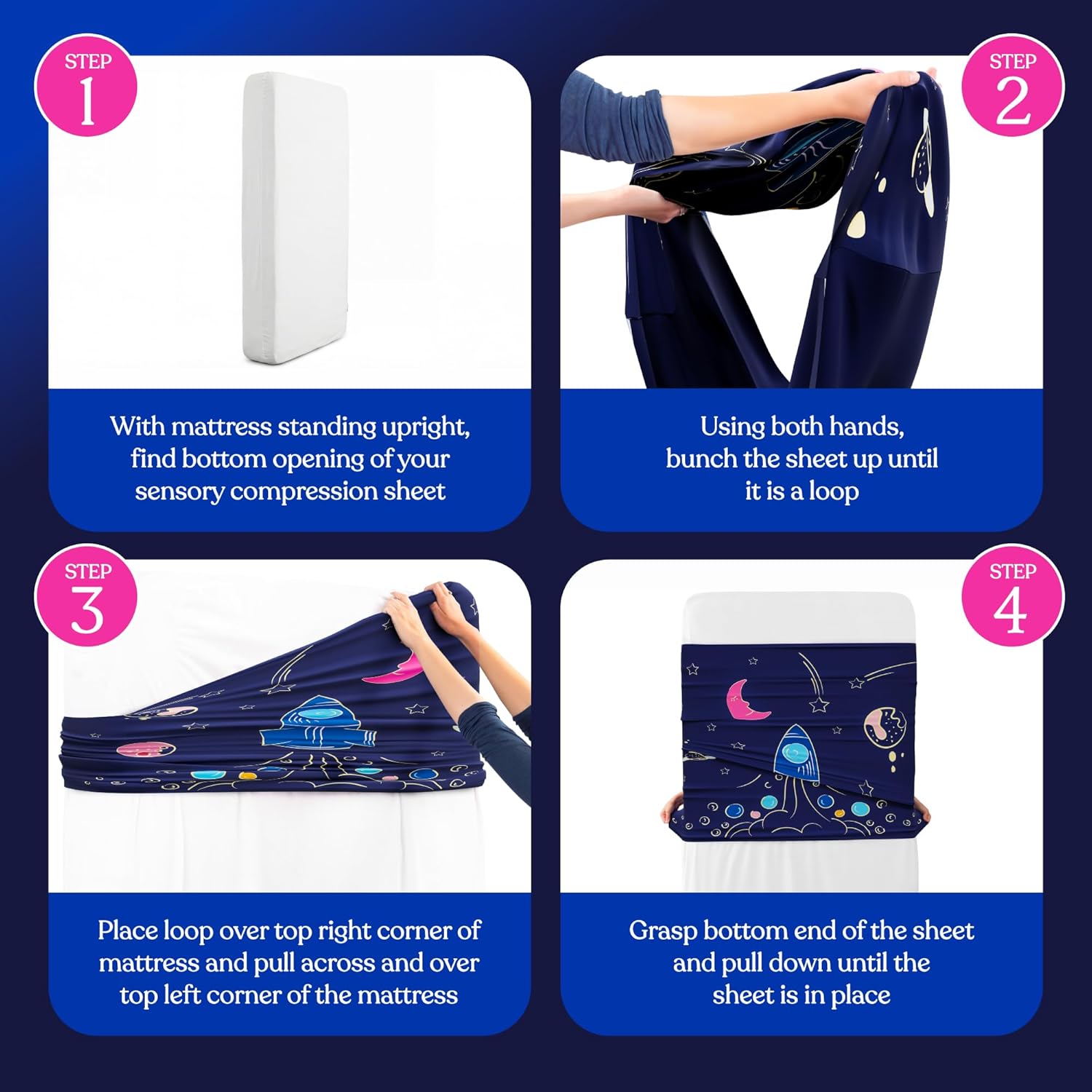 Deep Pressure Sensory Bed Sheet – Queen Sensory Compression Sheet Breathable Sleep Pod Blanket for Better Sleep Support – Calming Compression Blankets for Kids and Adults Rocketship Design