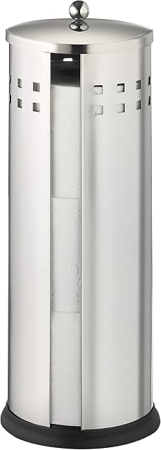 Axxentia Bathroom 282240 Bustino Replacement Toilet Roll Box Stainless Steel with Lid for 3 Rolls Height 38 cm