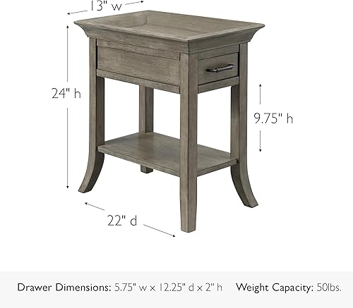 Miniatura 16 de Haven Ridge - Mesa auxiliar estrecha, mesa auxiliar de madera maciza con cajón y estante, color blanco granja, perfecta para salas de estar, blanco