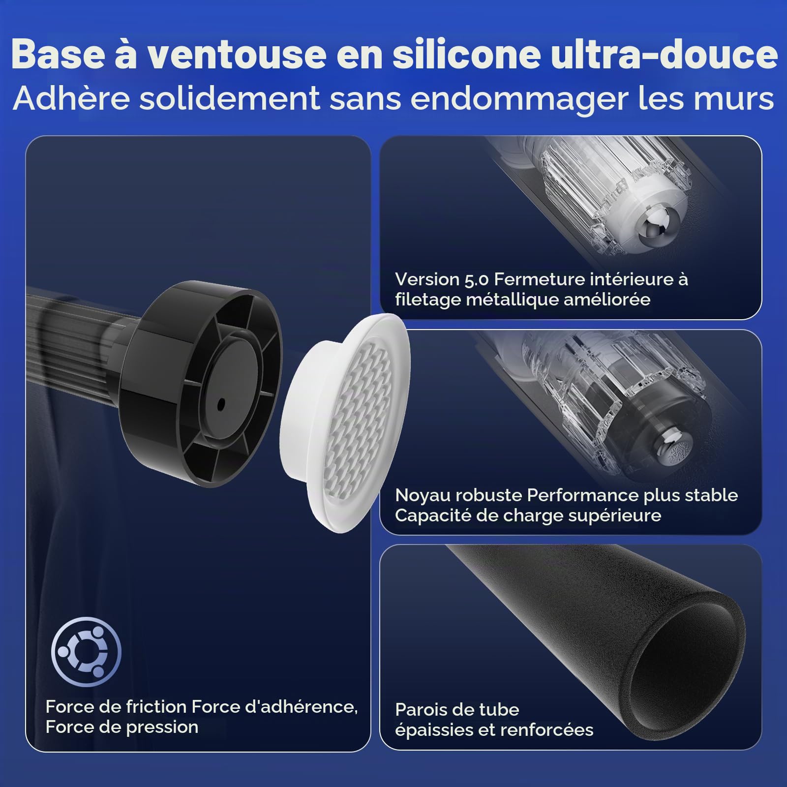 Vista Tringle Rideau sans Percage 32mm de Diamètre Réglable de 390 à 480cm | Tringle Rideau Extensible sans Percage, Antidérapante et Verrouillable Adaptée aux Fenêtres Domestiques