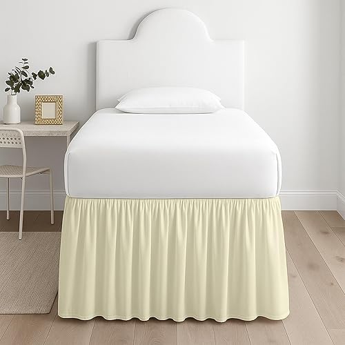 Miniatura 10 de Falda de microfibra de alta calidad para dormitorio universitario, tamaño individual XL, 39 x 80 pulgadas, caída extendida de 32 pulgadas, volantes