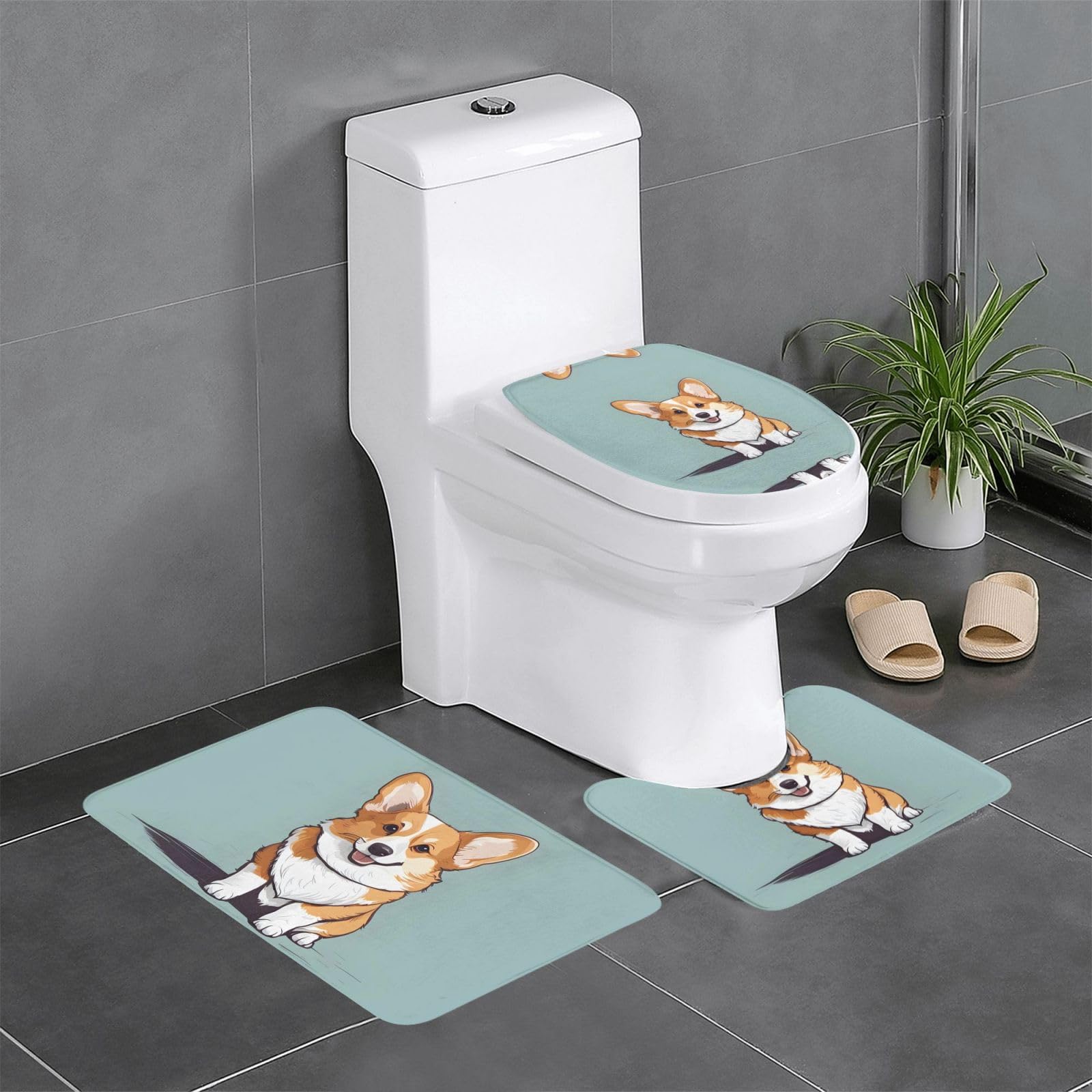 Tapis de bain antidérapant corgi lot de 3 pièces pour éviter les glissades sur sol mouillé