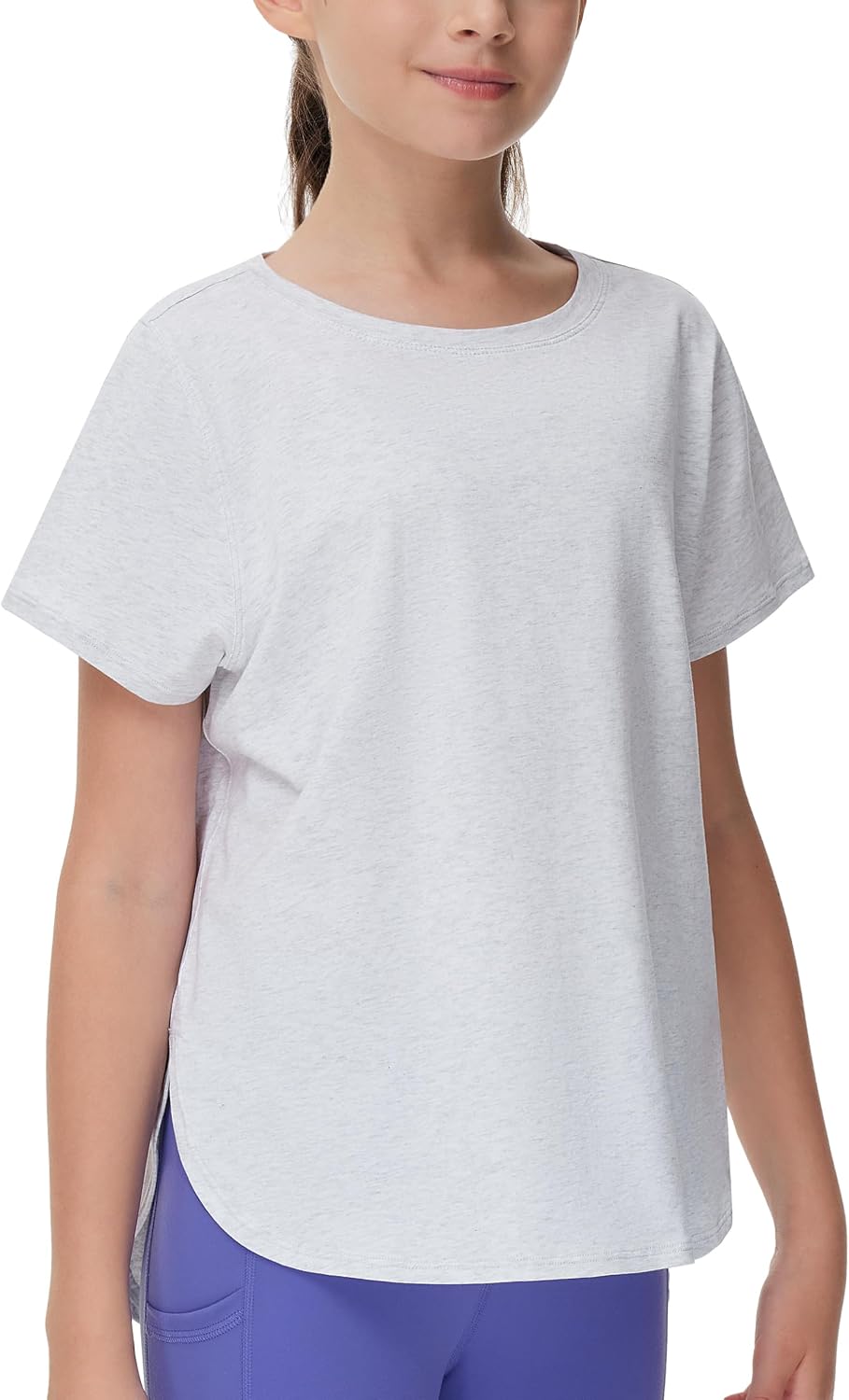 THE GYM PEOPLE Girl's Athletic Shirts Short Sleeve Workout Tops Kids Basic Tees with Side Slits