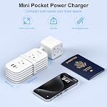 VYLEE Universal Travel Adapter with Power Strip, Compact International Power Adapter with 2 USA sockets, 2 USB-A & 1 USB-C Ports, 6ft Extension Cord, Worldwide Plug Adapter for Europe UK US AU