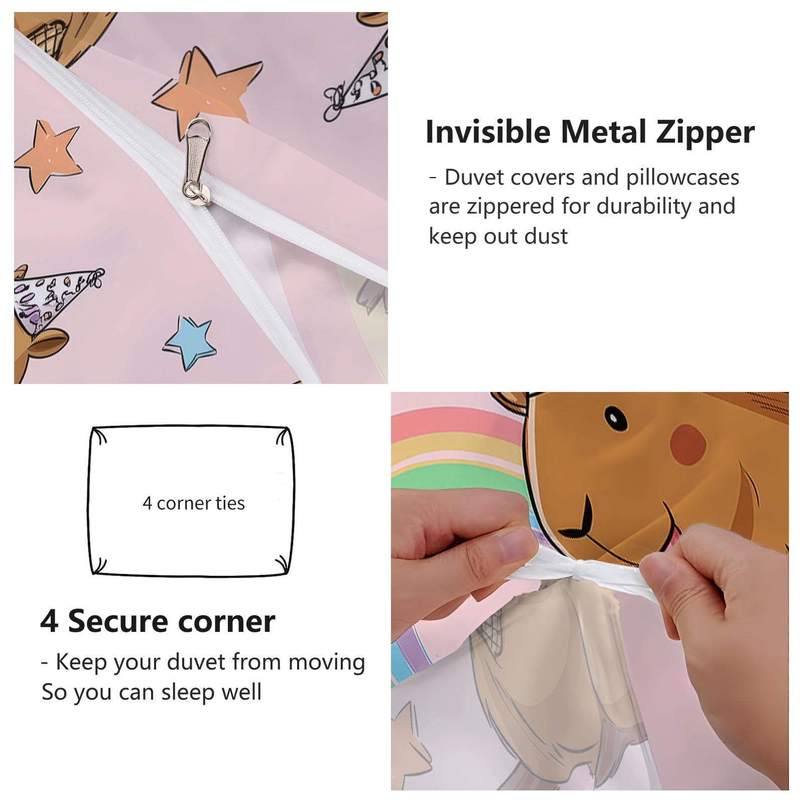 Japanisch Cartoon Bettwäsche 200 x 200 cm, Capybara EIS Partyhut Wende Bettwäsche Bunt Weich Kuschelig Bettbezug Set Mikrofaser Deckenbezug, mit Reißverschluss und Kissenbezug