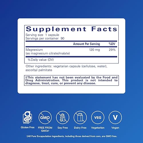 Miniatura 9 de Pure Encapsulations Magnesio CitratoMalato  Suplemento para apoyar la utilización de nutrientes huesos y salud cardíaca  180 cápsulas