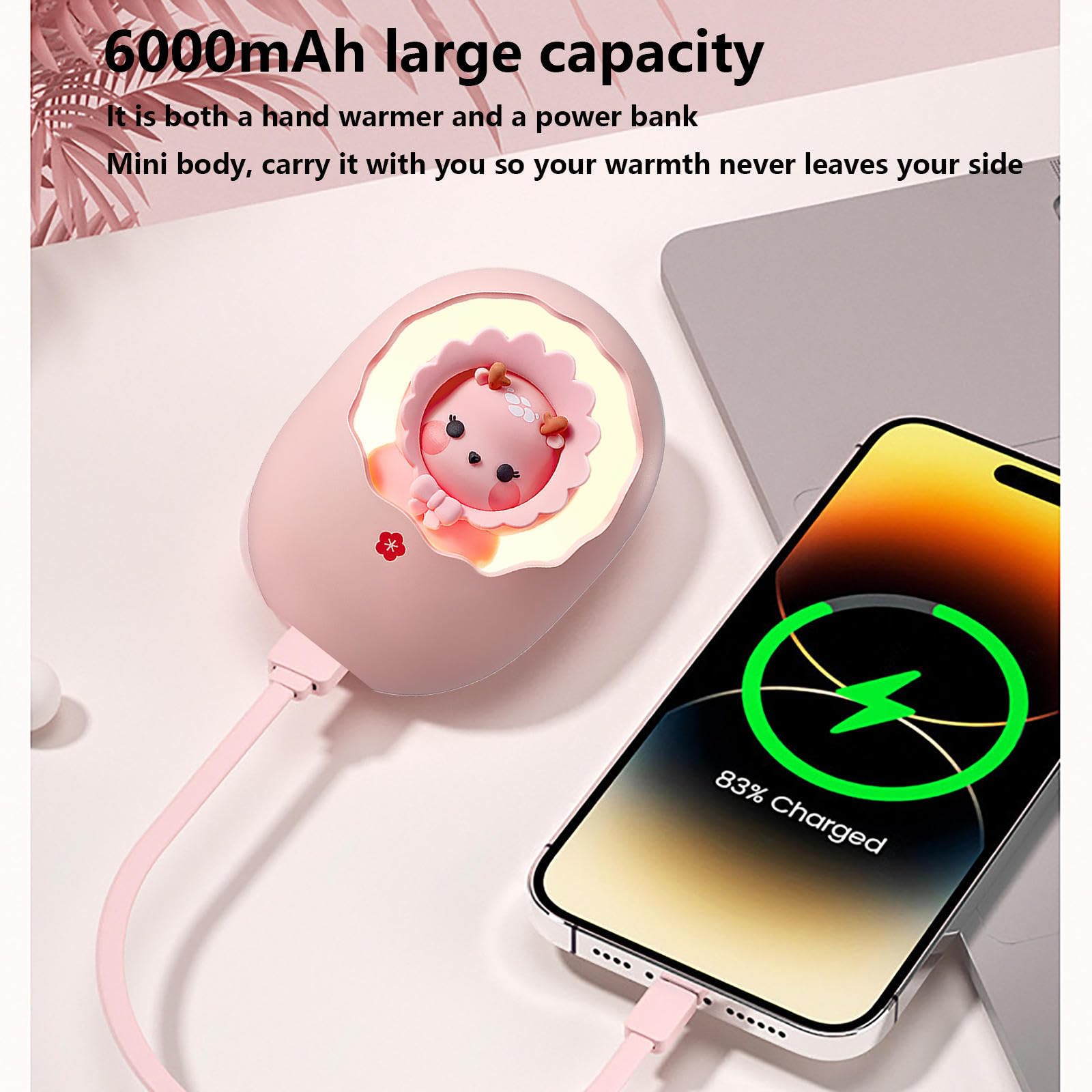 ARTSIM Chaufferette Main Reutilisable avec Banque D'énergie,Veilleuse 3 en 1, Chaufferettes Mains Réutilisable 6000mah/47-60℃ Réglable/8h De Chaleur pour L'extérieur/L'intérieur/Travail,Yellow