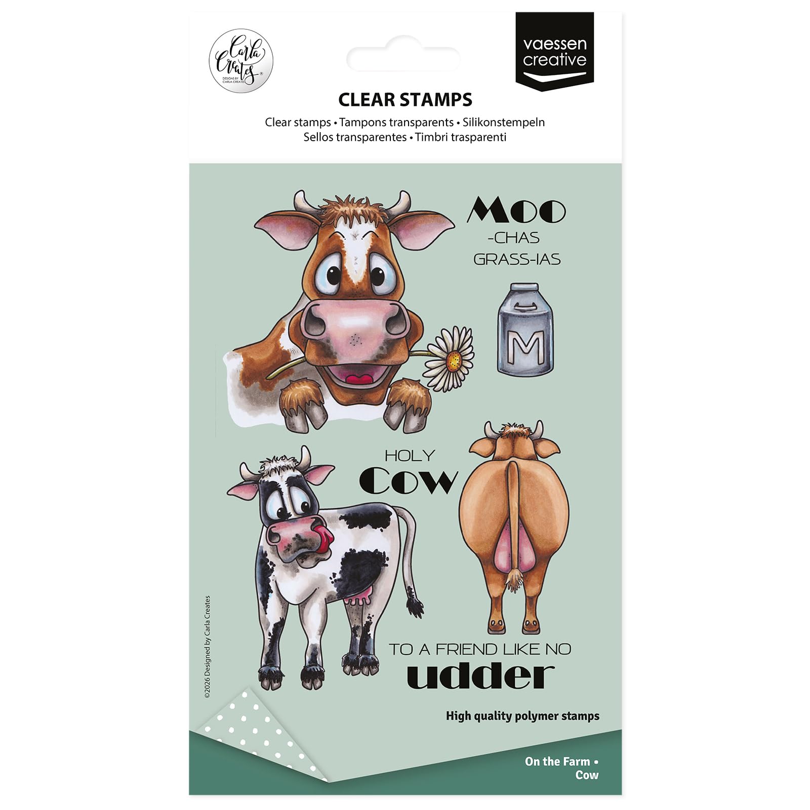 Vaessen Creative Clear Stamps 16 Pcs - Cows and Texts - Scrapbooking, Stamping and Card Making Supplies for Crafting