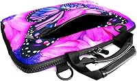 Vista 4 de icolor 14.5-15.6 Inch Canvas Laptop Sleeve Bag Messenger Shoulder Case -Purple Butterfly