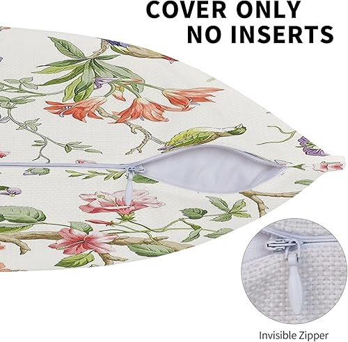 Miniatura 5 de ChangQingArt Fundas de almohada de lino y algodón, diseño floral con pájaros, bayas en las ramas, 18 x 18 pulgadas, fundas de cojín cuadradas para