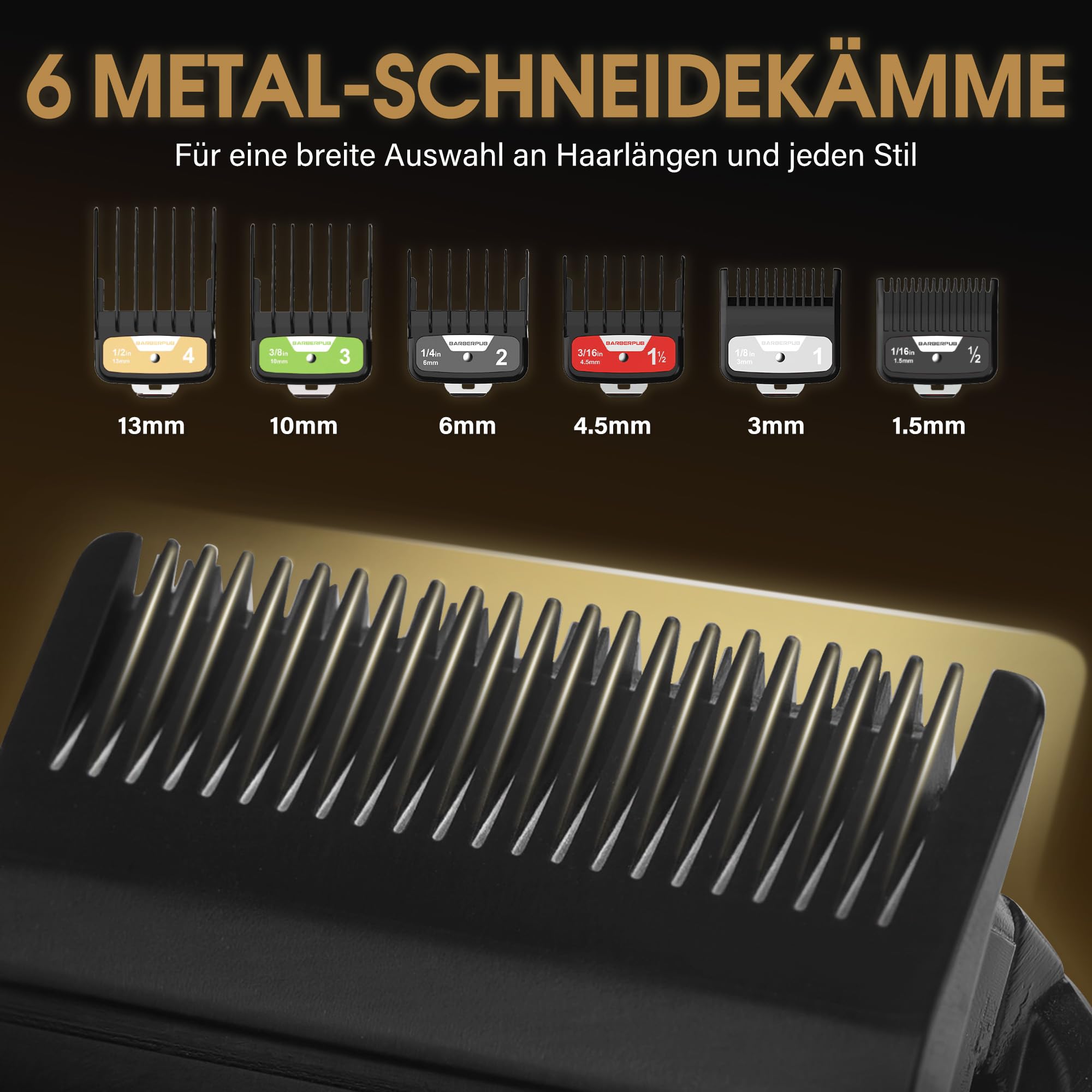 BarberPub Haarschneidemaschine Profi, Haarschneider Herren Mit 6 Klingen, 2 Gehäusedeckeln & Ladestation, Haartrimmer Verstellhebel 0,5-2,0mm, Bartschneider Elektrisch für Friseursalon, HC176