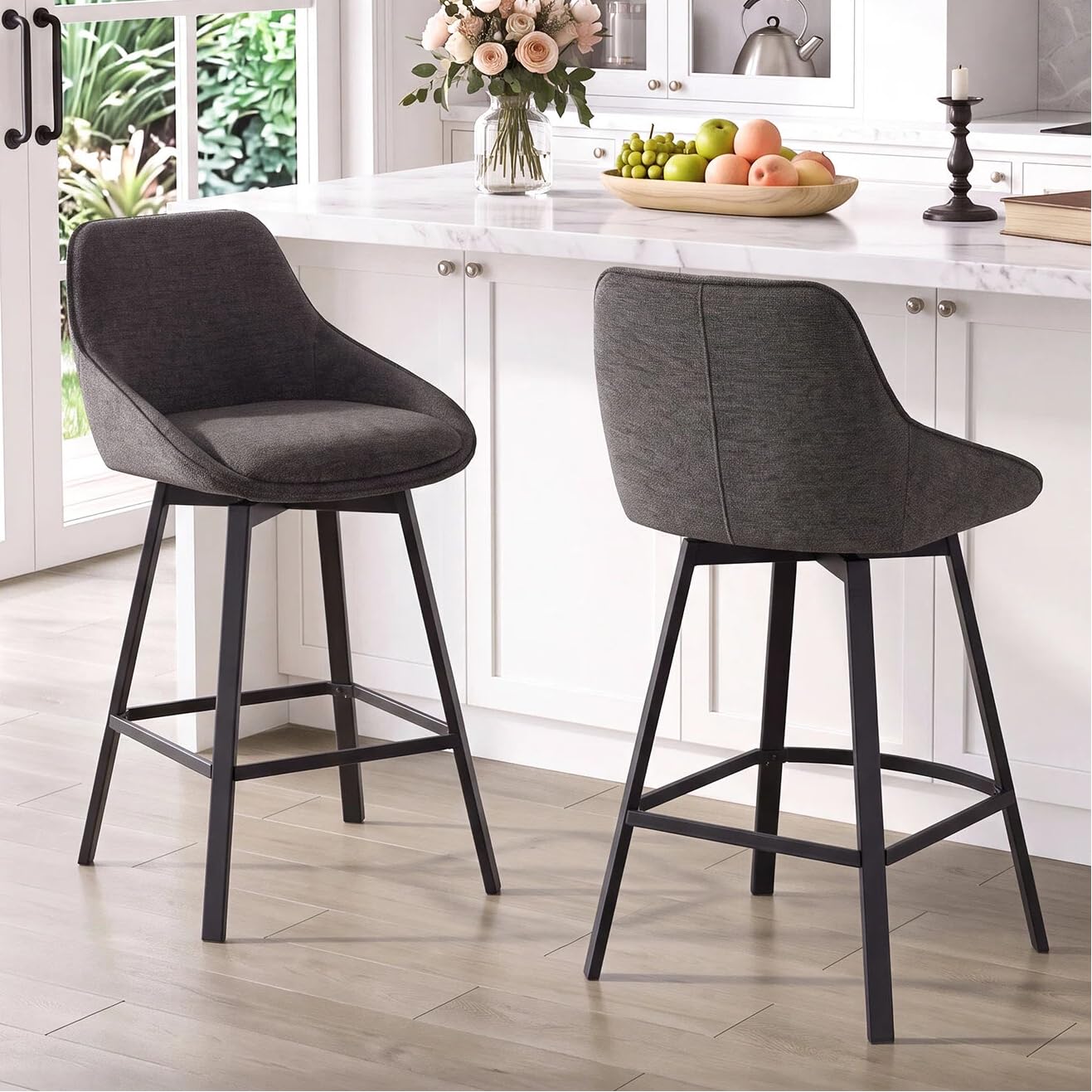 Zesthouse Swivel Bar Stools Set of 2 with Linen Fabric