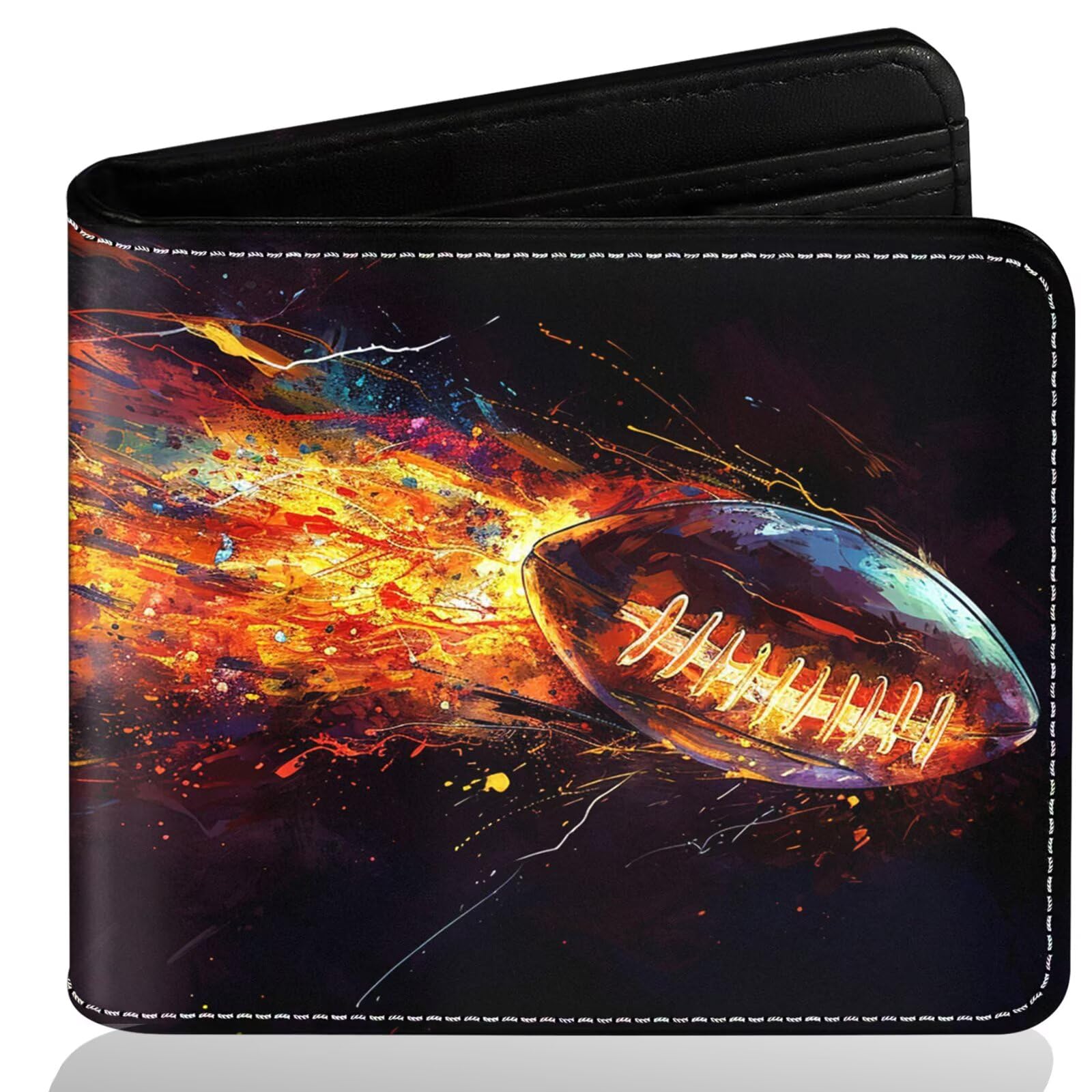 Boys Wallet for Teens, Cool Kids Wallet for Boys Ages 8-10 9-12 11-15, Funny Football Leather Bifold Rfid Blocking, Coin Pocket Id Window for Teen Men Youth Guys Birthday Christmas Gifts