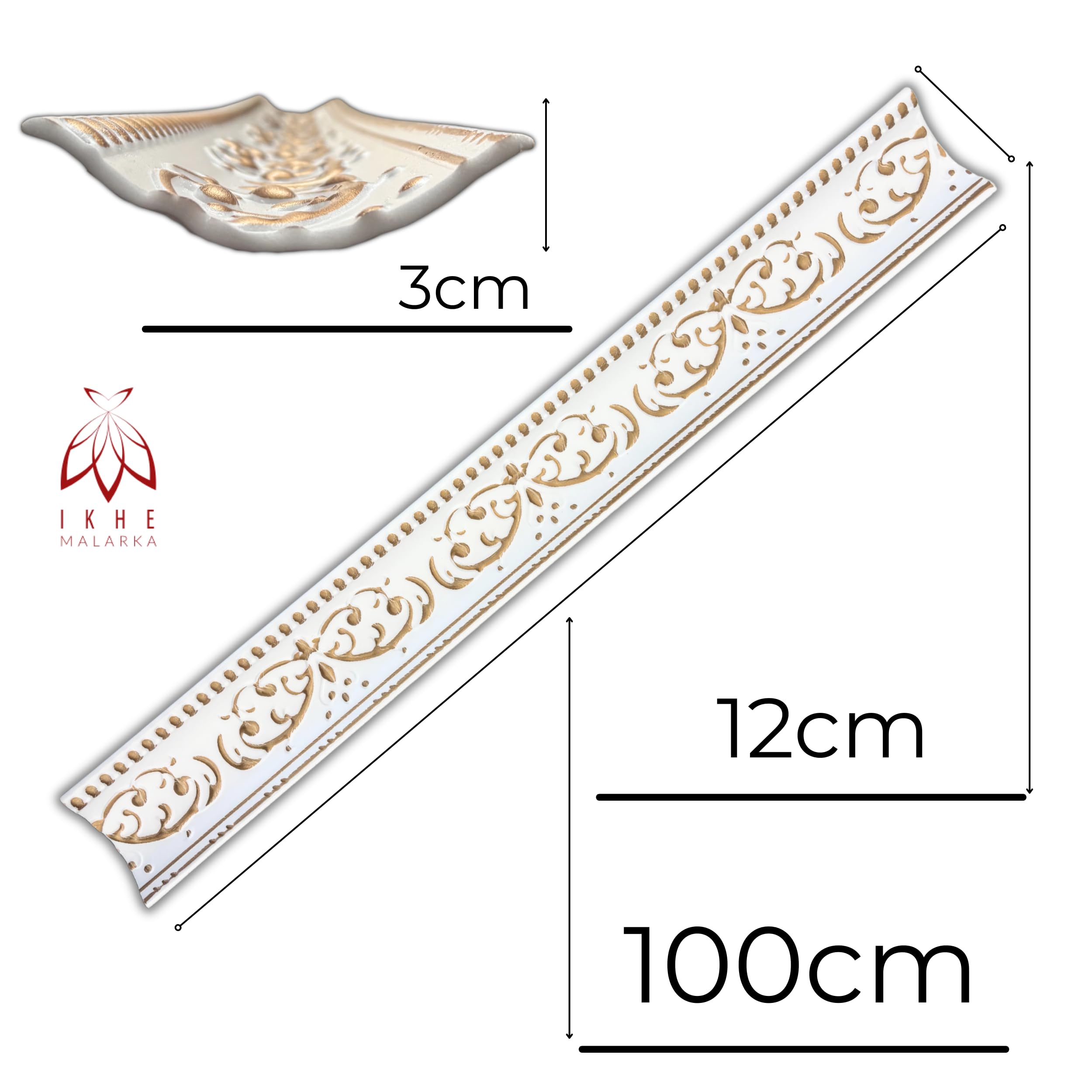 Molduras de estuco de poliestireno XPS – Molduras de techo blancas de 1 m – Listones para estuco de techo y decoración de pared – Molduras decorativas ligeras de poliestireno puro suave (V01-08 – Oro