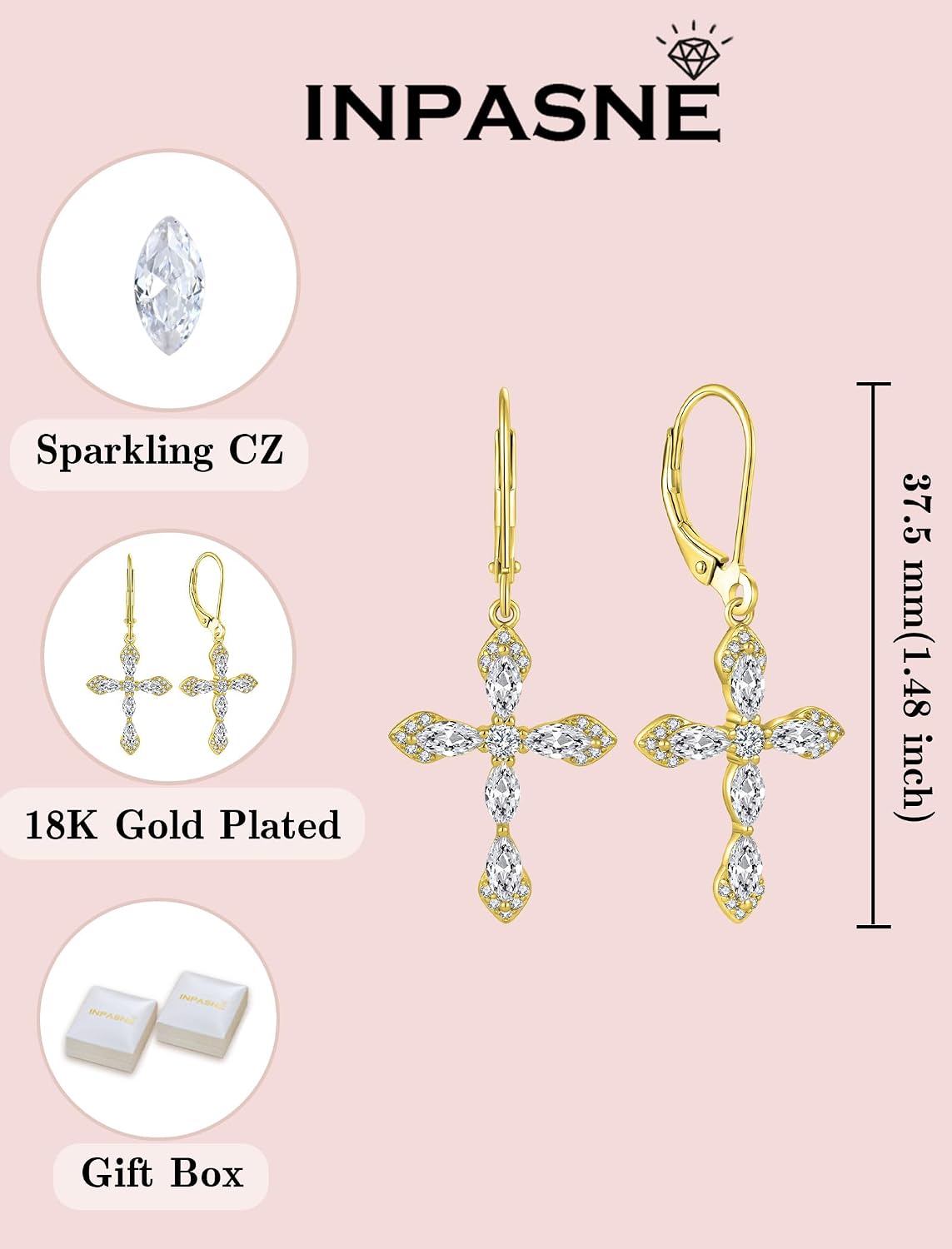 Cross Earrings for Women 925 Sterling Silver Birthstone Dangle Drop Leverback Earrings Christian Religious Jewelry for Her